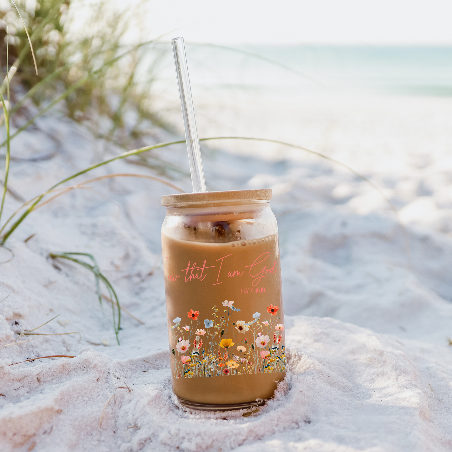 Be Still & Know – Floral Glass Sipper Cup (Psalm 46:10)