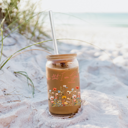 Be Still & Know – Floral Glass Sipper Cup (Psalm 46:10)