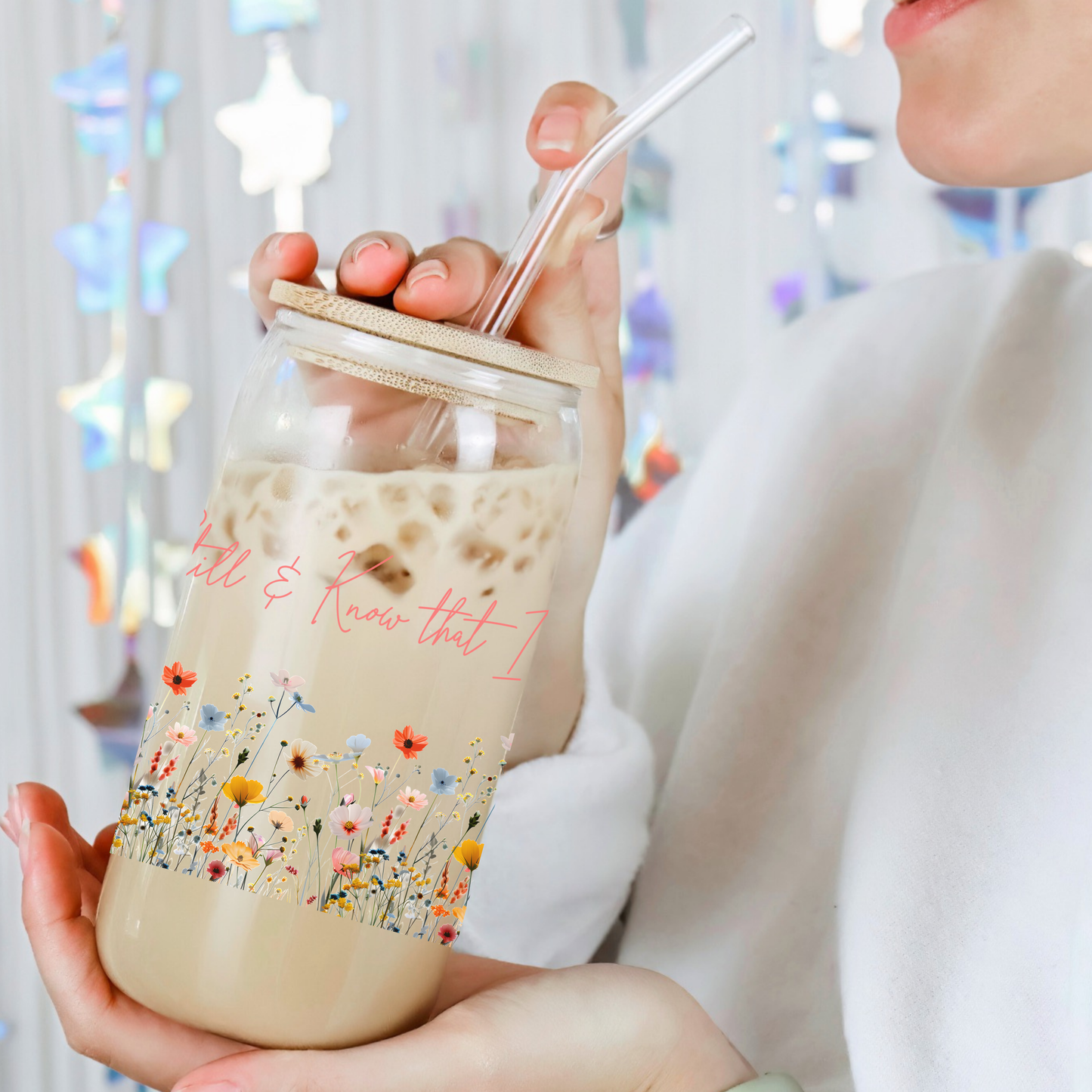 Be Still & Know – Floral Glass Sipper Cup (Psalm 46:10)