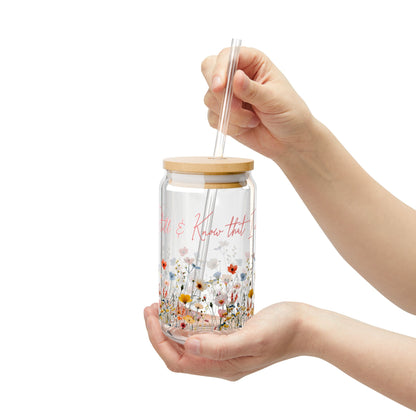 Be Still & Know – Floral Glass Sipper Cup (Psalm 46:10)