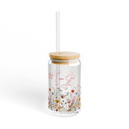 Be Still & Know – Floral Glass Sipper Cup (Psalm 46:10)