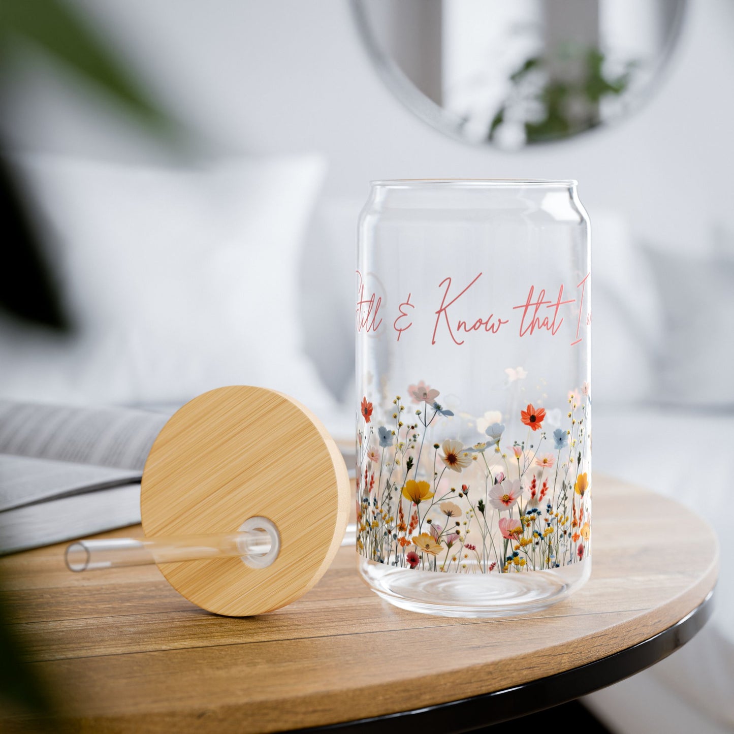 Be Still & Know – Floral Glass Sipper Cup (Psalm 46:10)