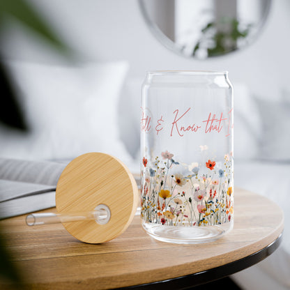 Be Still & Know – Floral Glass Sipper Cup (Psalm 46:10)