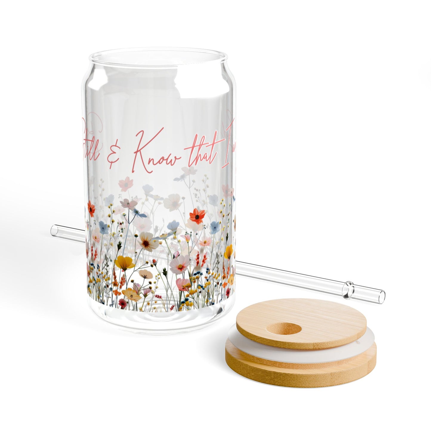 Be Still & Know – Floral Glass Sipper Cup (Psalm 46:10)